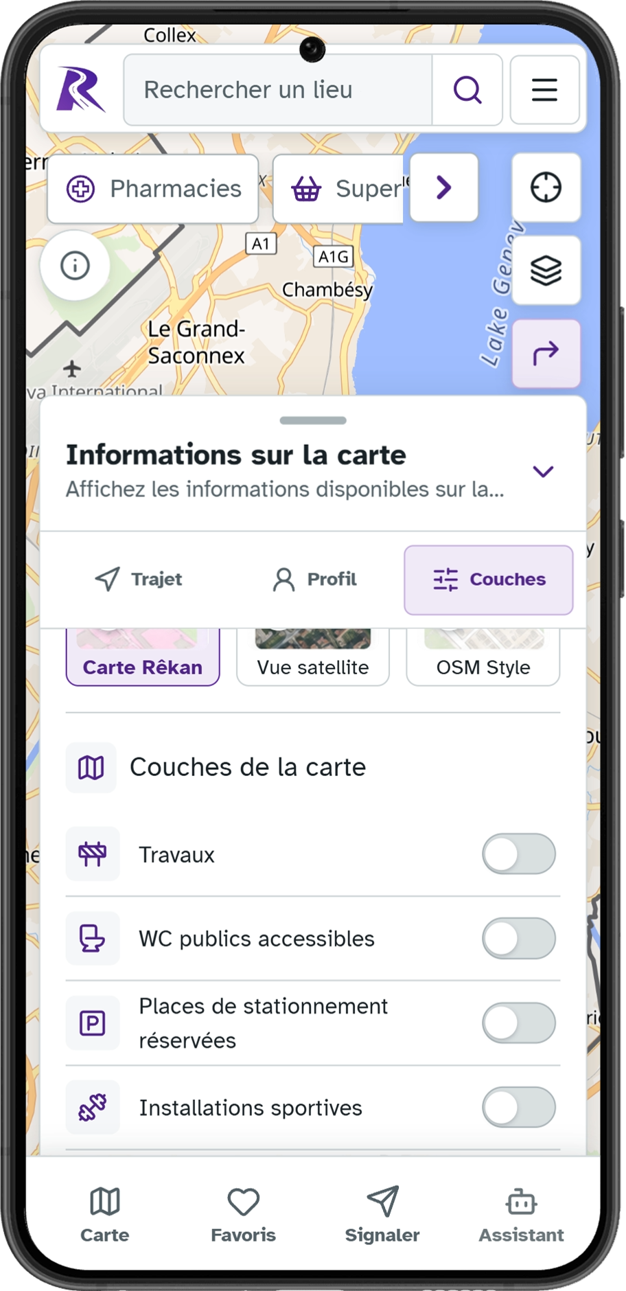 Interface Rêkan sur mobile